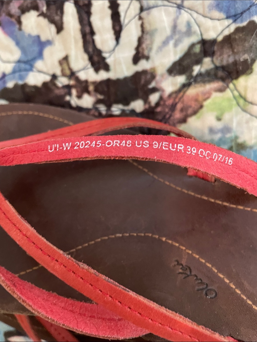 OluKai Brown Leather Sandals with Coral Straps - Picture 4 of 4